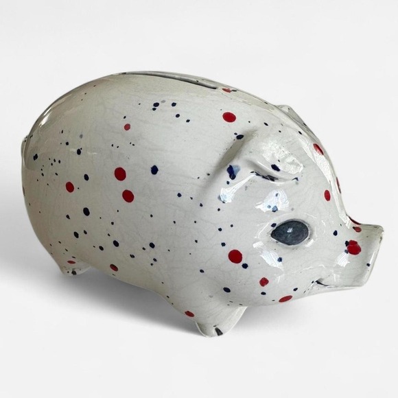 Other - Vintage handmade Ceramic Piggy Bank Splatter Paint White